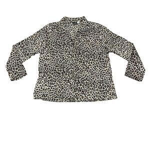Frederick’s Of Hollywood Long Sleeve Leopard Print Button Down Pajama Top Tan S